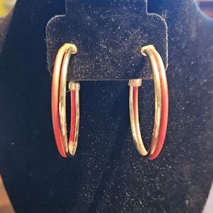 Vintage Sterling Silver and Red Hoop Earrings Boutique 1990s